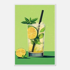 Refresco de limón con menta en vaso alto, ilustración moderna y vibrante.