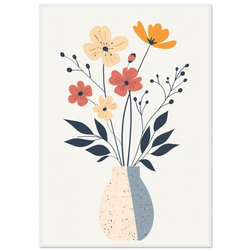 Flores minimalistas en jarrón de estilo moderno para decoración interior.