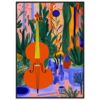 Guitarra con plantas y flores en estilo artístico colorido y vibrante.