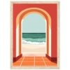 Ventana con vista al mar, ilustración digital de estilo minimalista y moderno.
