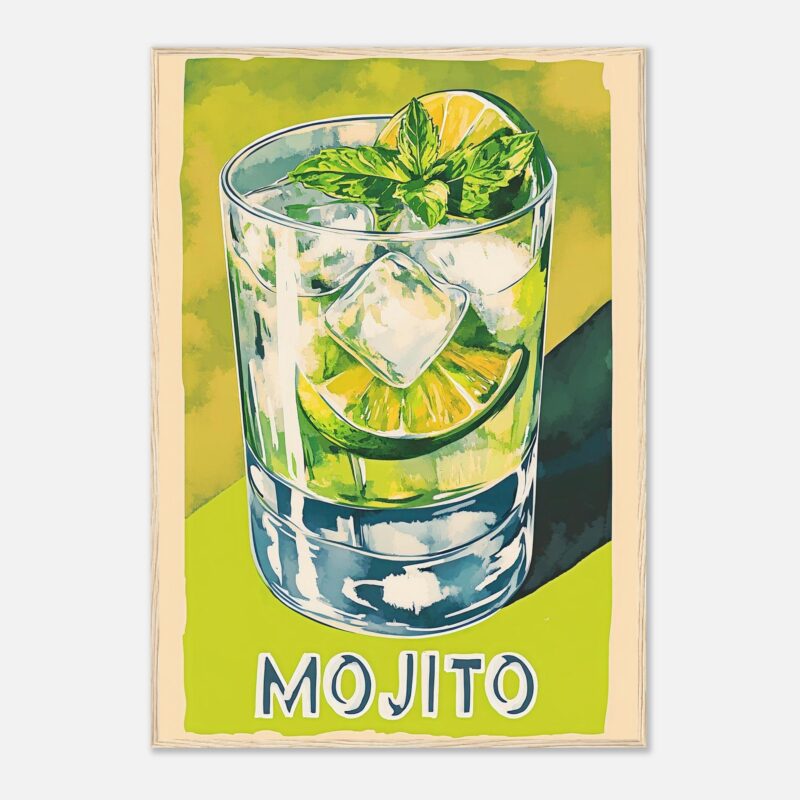 Refresco de mojito con limón, hierbabuena y hielo, estilo acuarela.