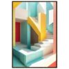Escalera de diseño moderno con colores vibrantes, ideal para decoración de interiores artísticos y creativos.
