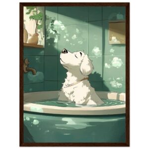 Dibujo de un perro en la bañera con estilo artístico digital.