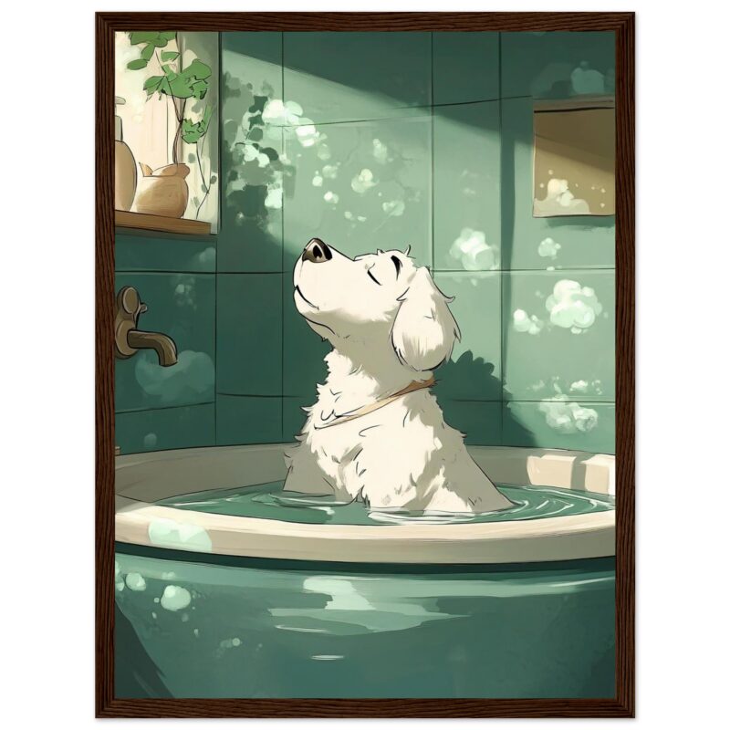 0675349f-78ce-4eab-8597-d5ebbe592b72.jpg Dibujo de un perro en la bañera con estilo artístico digital.
