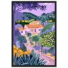 Colores vibrantes en pintura de Paisaje Rural con casas y vegetación.
