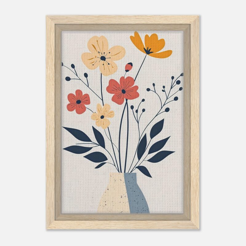 Flores abstractas en cuadro decorativo, estilo moderno y colores pastel, ideal para decorar espacios con arte y elegancia.