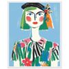 Retrato artístico de mujer con estilo moderno y colores vibrantes, ilustración digital de alta calidad.