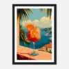 Refresco de Aperol con vista al mar en Costa Amalfitana, Italia, ilustración digital colorida y moderna.