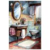 Bañera y lavabo clásicos en baño decorado con estilo vintage y flores frescas.