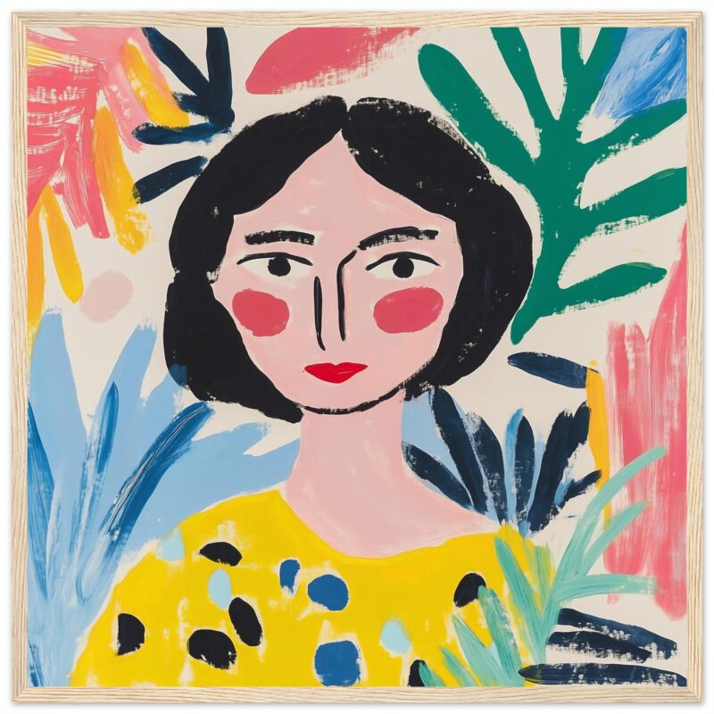 Retrato artístico de mujer con estilo moderno y colores vibrantes, estilo arte contemporáneo.