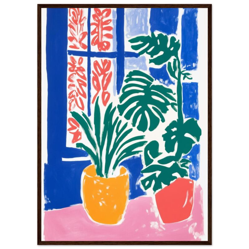 0d4a6f8c-db20-47ea-bc61-64596bf42b64.jpg Jarrón con plantas tropicales en estilo artístico colorido.