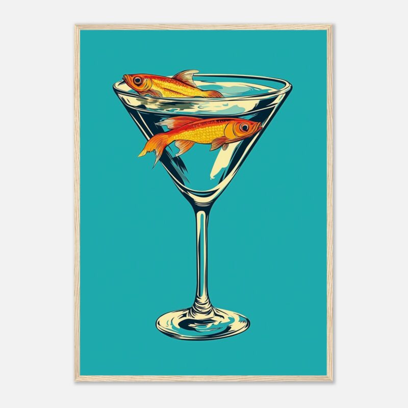 Peces de colores en copa de cóctel digital illustration.