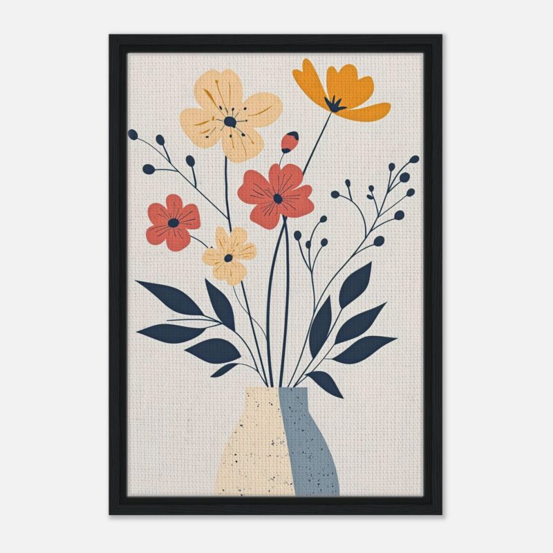 Flores abstractas en cuadro decorativo, estilo moderno, arte digital, decoración de hogar, ilustración floral.