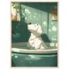 102dd6ba-a05d-43fa-bfc5-27eeecbd0075.jpg Perro relajándose en bañera con vapor y luz solar en estilo ilustración digital.