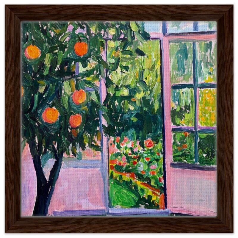 11824c7c-f106-4afc-977a-81a11c262ab6.jpg Manzana, pintura artística, ventana, naturaleza, bodegón, óleo, color vibrante, cuadros decorativos, arte contemporáneo, estilos modernos.