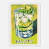 Refresco de mojito con limón, menta y hielo en vaso de cristal, estilo ilustración artística.