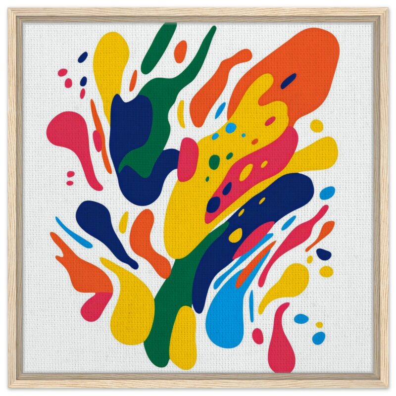 Colores vibrantes y formas abstractas en obra de arte moderna, perfecta para decoración de interiores.