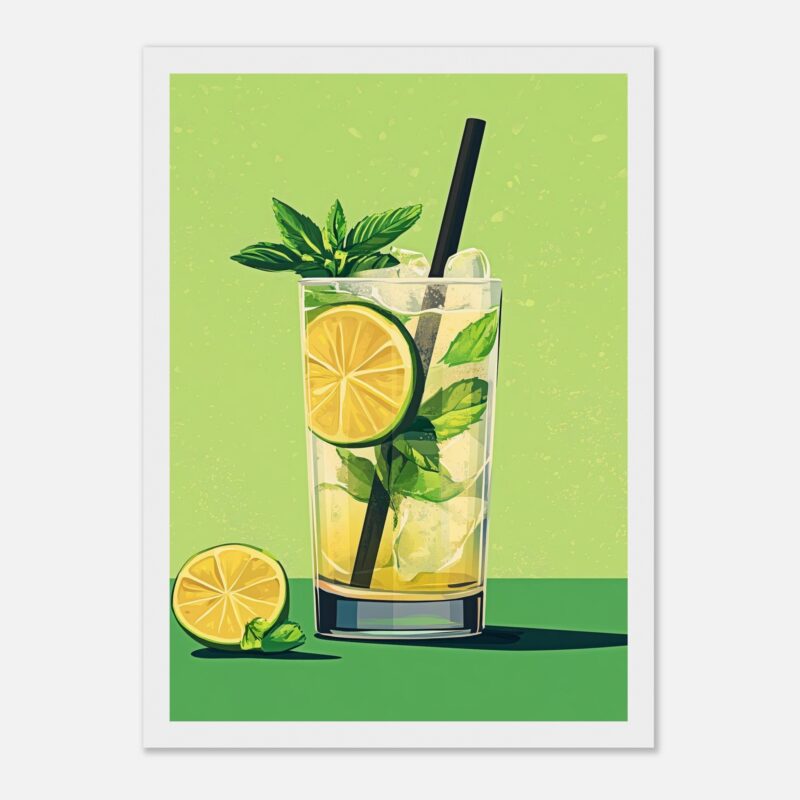 Refresco de limón y menta con hielo en vaso alto.
