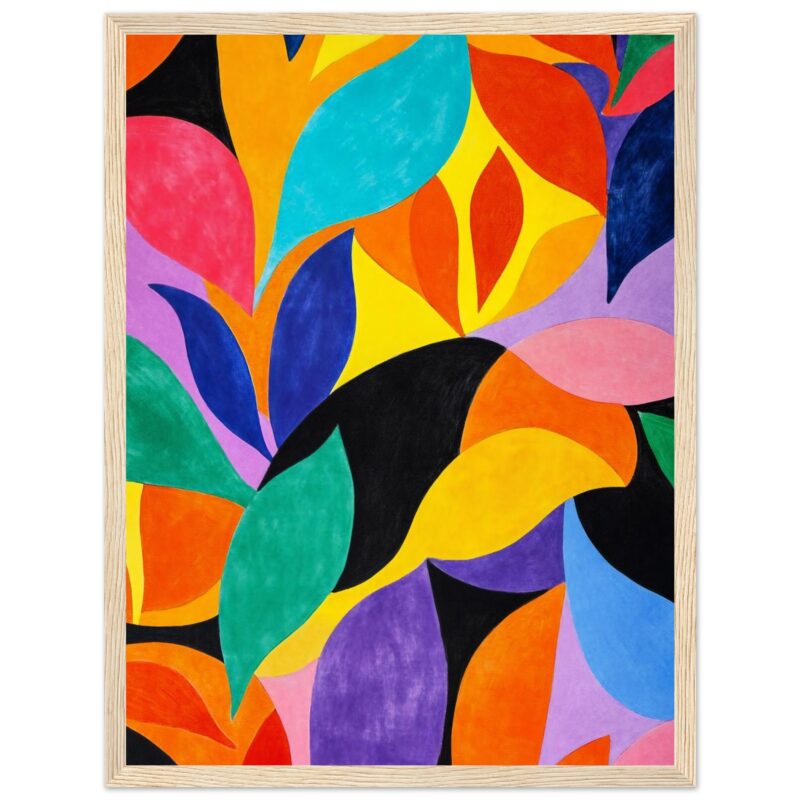 Vibrante obra de arte abstracta con colores vivos y formas orgánicas.