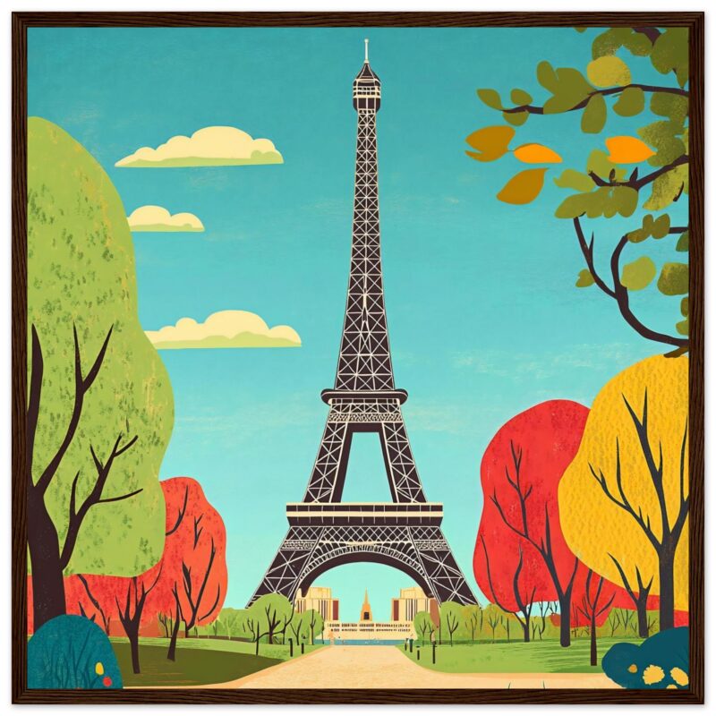 Torre Eiffel en estilo ilustración digital colorida, paisaje urbano en París, arte gráfico de Digiart Studio.