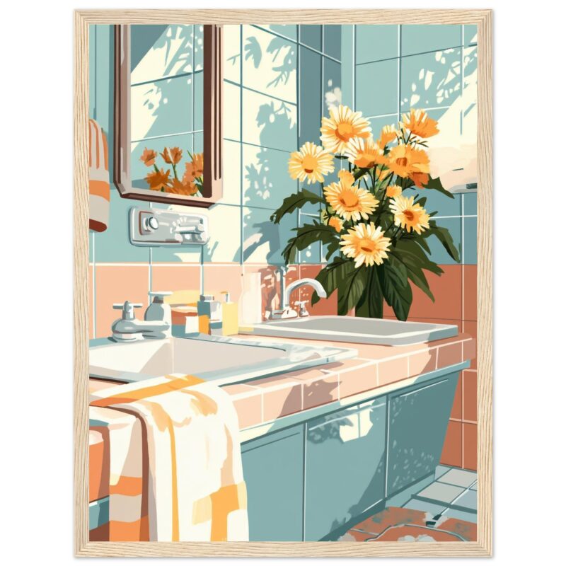15db3aa5-a2f5-49f2-8e28-e6303b030081.jpg Arreglo digital de un baño con flores en la ventana, estilo moderno y luminoso.