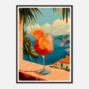 Refresco de verano en vaso con vista panorámica de la costa italiana.