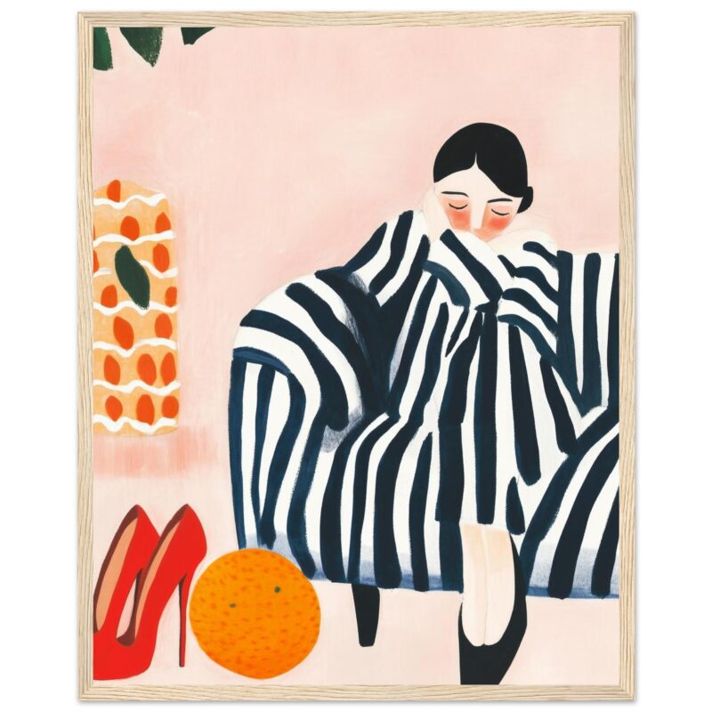 Moderno retrato de mujer con vestido de rayas en estilo ilustración artística.