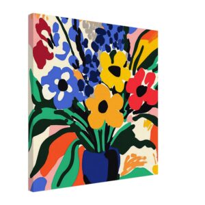 Flores abstractas en colores vibrantes, arte digital moderno, decoración para espacios creativos y artísticos.