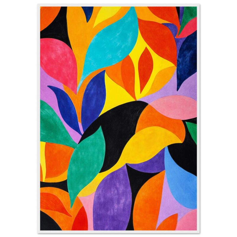 Hoja abstracta con colores vibrantes y formas fluidas.