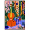 Guitarra clásica en un estilo artístico vibrante y colorido con plantas y elementos naturales.