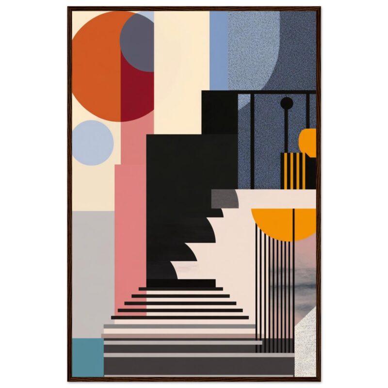 1979513d-fcef-4e8b-8b55-83caf61beeb0.jpg Lámina de arte abstracto con formas geométricas, círculos y líneas en tonos naranjas, azules, negros y beige.