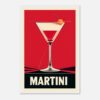 Cóctel martini vintage en estilo art déco con fondo rojo y tipografía destacada.