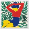 Imagen de retrato abstracto de mujer con fondo de hojas verdes, estilo pintura moderna y colorida, arte digital para decoración.