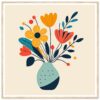 Colores vibrantes y diseño moderno en ilustración de ramo de flores en florero.