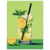 Limonada fresca con hierbabuena y hielo en vaso alto, ilustración digital moderna.