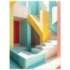 Escaleras modernas y coloridas en interior minimalista, diseño arquitectónico vibrante y creativo.