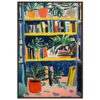 Libros y plantas en estantería, pintura expresionista, decoración moderna, obra artística de Digiart Studio.