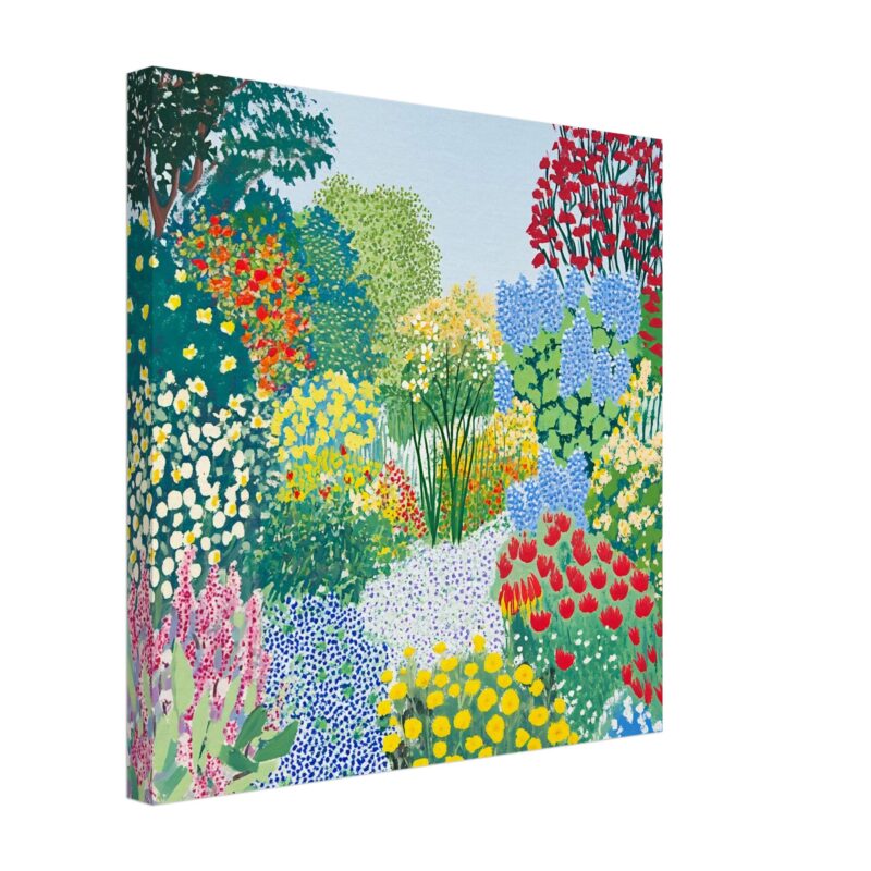 Colores vivos de un paisaje floral, pintura digital estilo impresionista, arte decorativo para interiores, obra artística moderna.