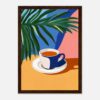 Taza de café con plantas verdes en estilo digital artístico.