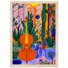 Violin con naturaleza abstracta, cuadros y plantas en estilo colorido y vibrante.