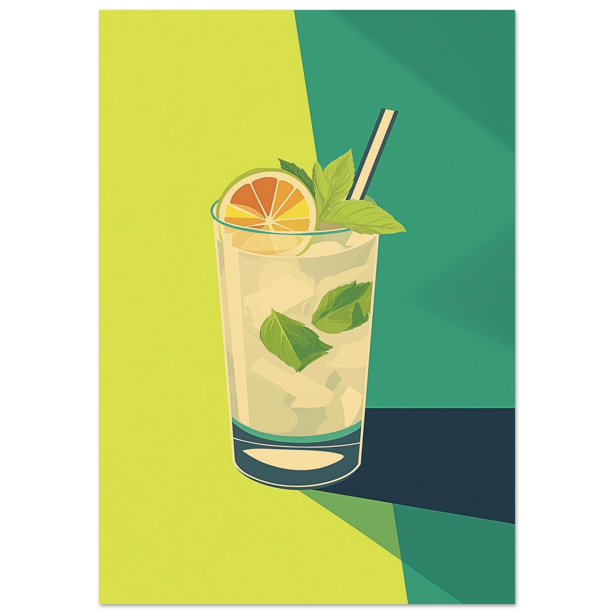 Refresco de limón con menta y rodaja de limón, ilustración moderna y refrescante.