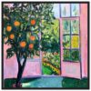 Árbol de naranjos con frutas en un interior luminoso, estilo pintura impresionista, desde Digiart Studio.
