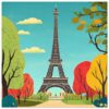 Torre Eiffel ilustración digital estilo pintura vibrante y colorida para arte de café y decoración mural.