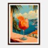 Refresco de verano con vista al mar en estilo ilustración.