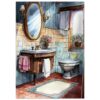 Hermosa ilustración de baño con estilo vintage y flores, diseño artístico para proyectos de decoración y arte digital.