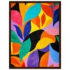 Vivid abstract colorful painting with leaves, modern art decor, vibrant home interior.