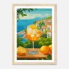 Refresco de verano con ilusión en paisaje costero mediterráneo al estilo artístico digital.