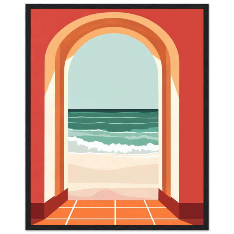 Sombrero del mar en vista desde una ventana con arco y vista al océano.