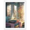 Baño con espejos y flores en decoración vintage, arte digital de Digiart Studio.