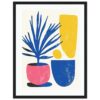 Póster con estilo moderno de plantas y macetas en colores vibrantes. Decoración artística para hogares y oficinas.